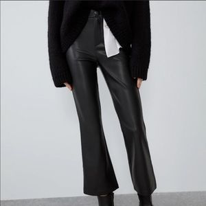 Hi-rise leather crop flare